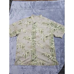 Tommy Bahama Bamboo Print 100% Silk Button Up Short Sleeve Shirt Size Large